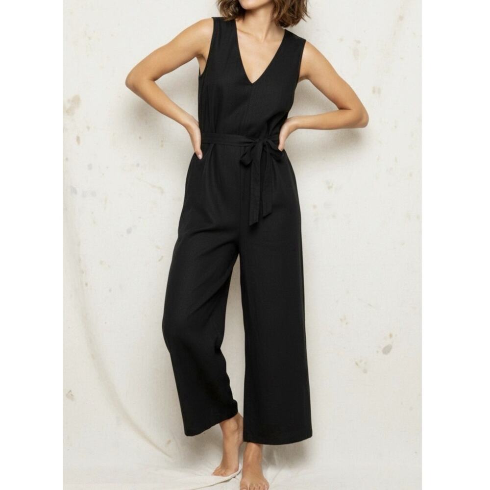 Elizabeth Suzann Mara Sleeveless Black Jumpsuit Midweight Linen XS Regular